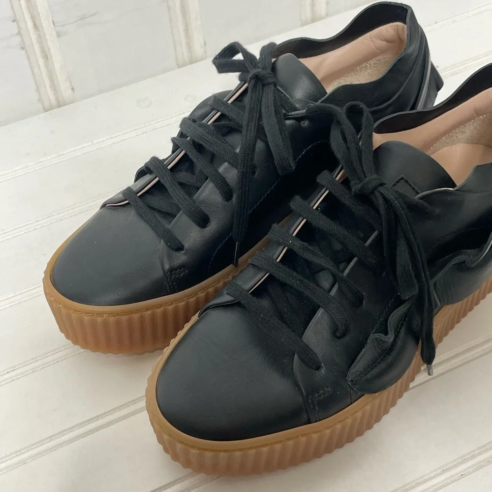 Pinko Francese Platform Sneaker Black Leather Women's Sz 37 635